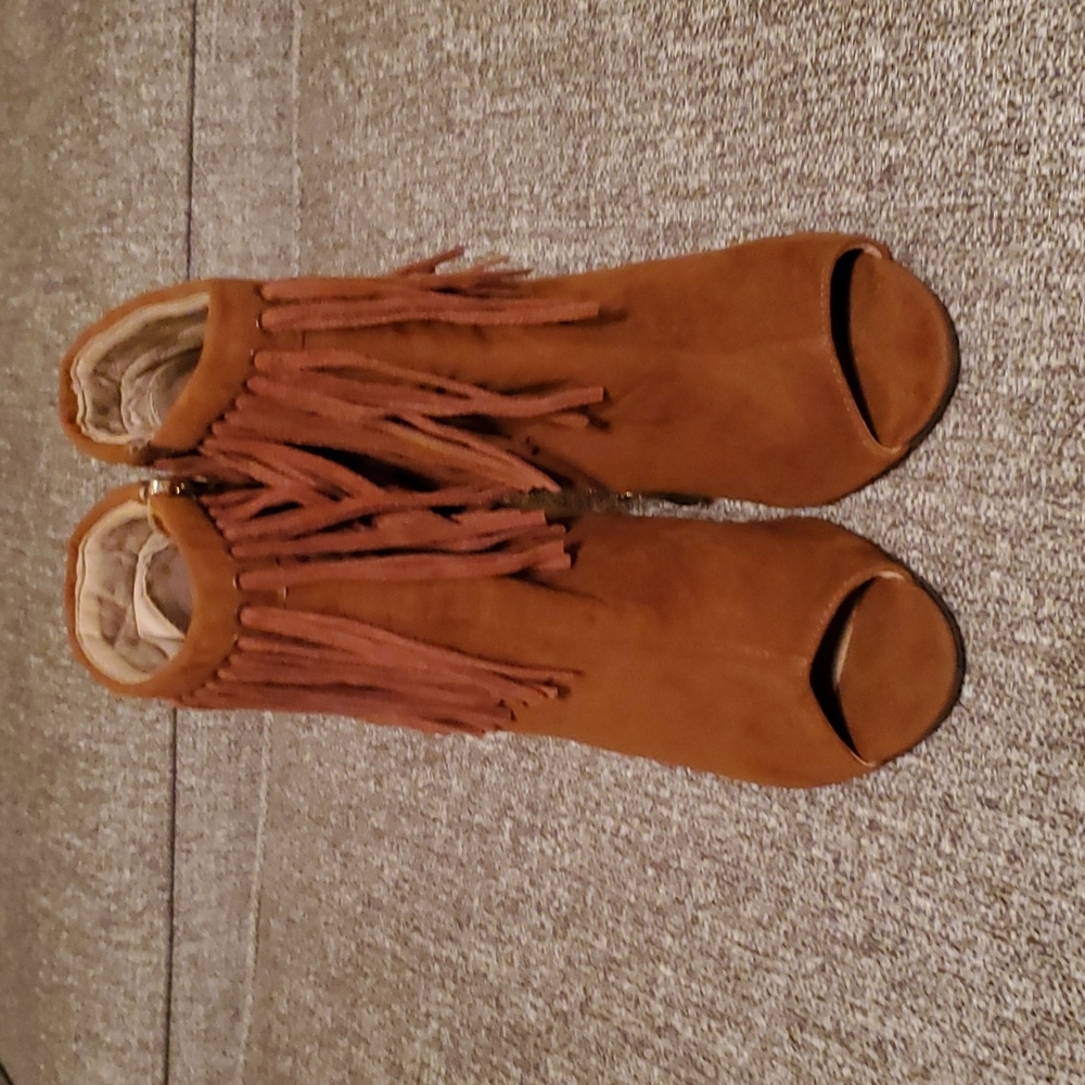 Camel Booties With Tassels Size 10 - image 3